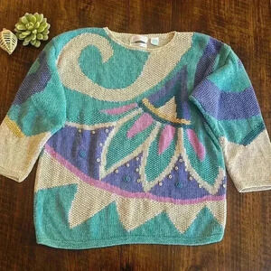 Segrets Sun Prints | Vintage 80’s Hand-Knitted Colorful Crewneck Sweater